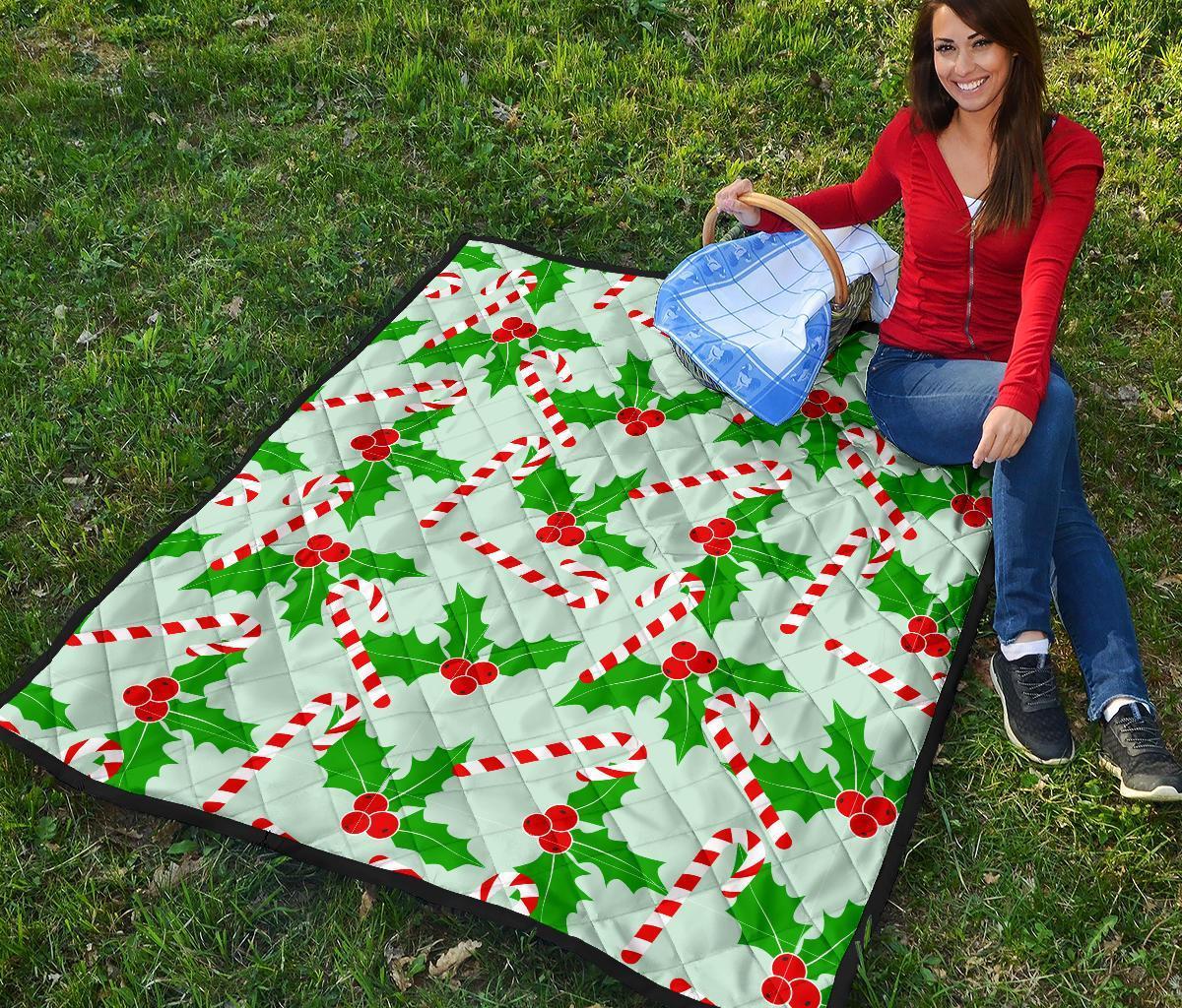 Christmas Candy Cane Pattern Print Quilt-grizzshop