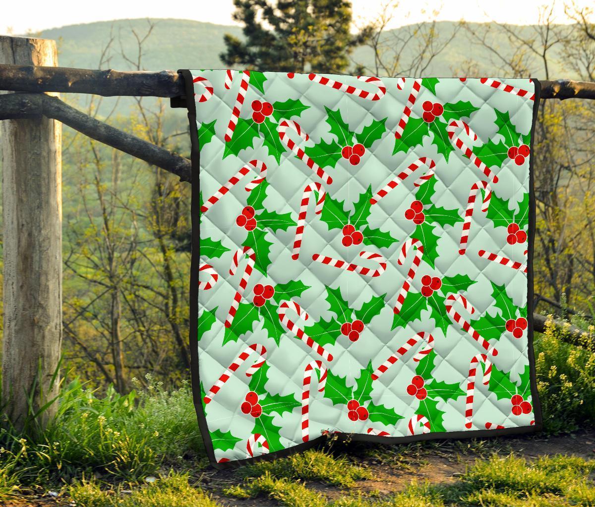 Christmas Candy Cane Pattern Print Quilt-grizzshop