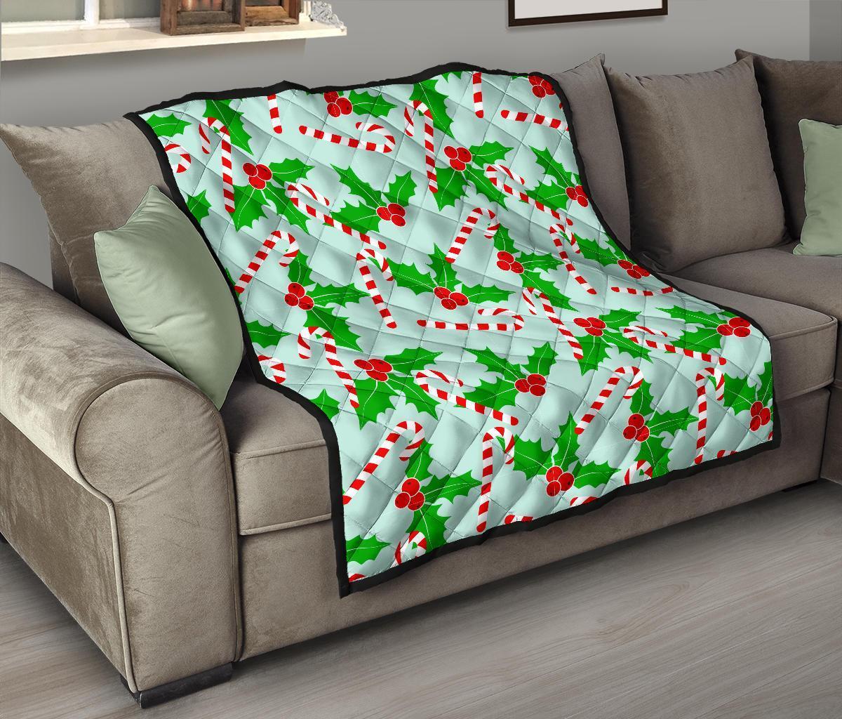 Christmas Candy Cane Pattern Print Quilt-grizzshop