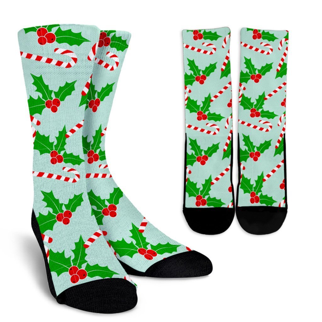 Christmas Candy Cane Pattern Print Unisex Crew Socks-grizzshop