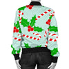 Christmas Candy Cane Pattern Print Women Casual Bomber Jacket-grizzshop