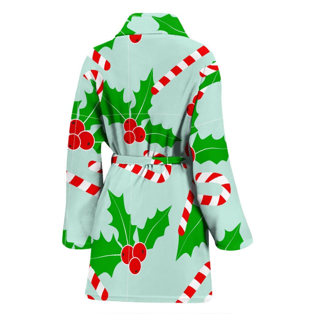 Christmas Candy Cane Pattern Print Women Long Robe-grizzshop