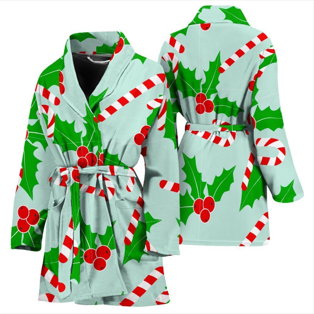 Christmas Candy Cane Pattern Print Women Long Robe-grizzshop