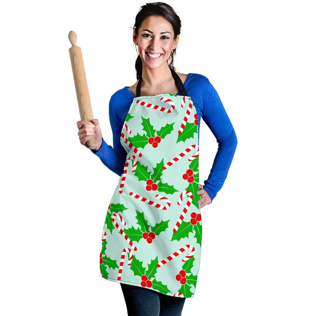 Christmas Candy Cane Pattern Print Women's Apron-grizzshop