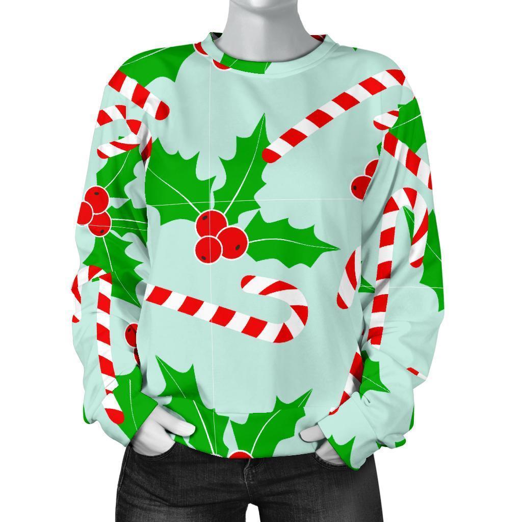 Christmas Candy Cane Pattern Print Women's Sweatshirt-grizzshop