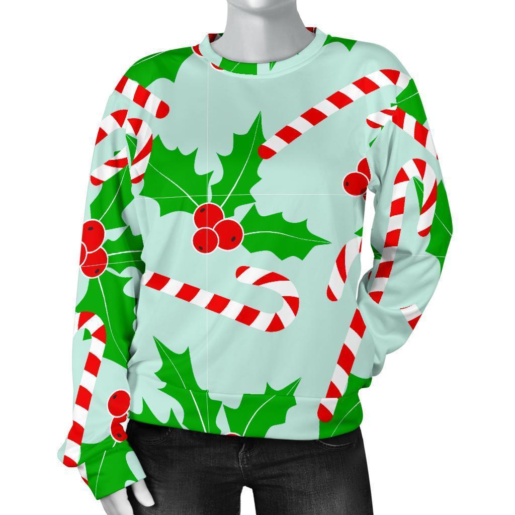 Christmas Candy Cane Pattern Print Women's Sweatshirt-grizzshop