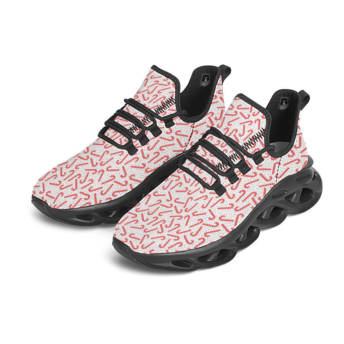 Christmas Candy Print Pattern Black Running Shoes-grizzshop