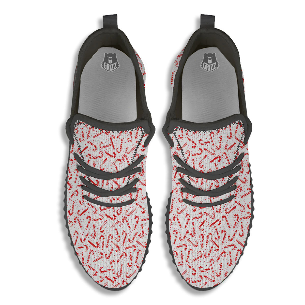 Christmas Candy Print Pattern Black Walking Shoes-grizzshop