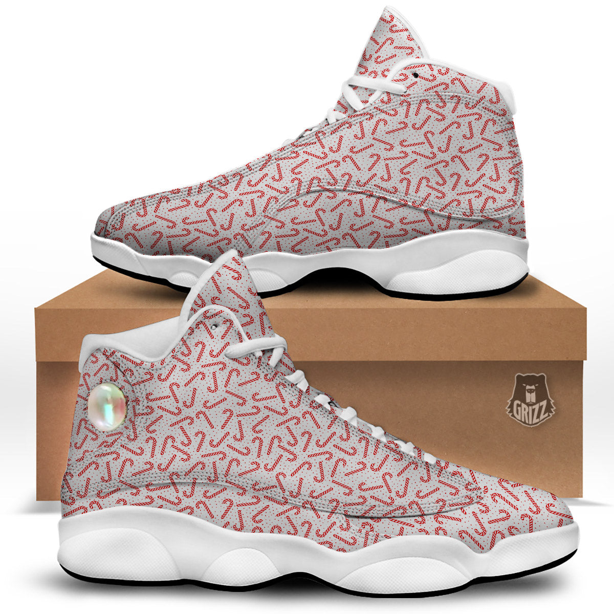 Christmas Candy Print Pattern White Basketball Shoes-grizzshop