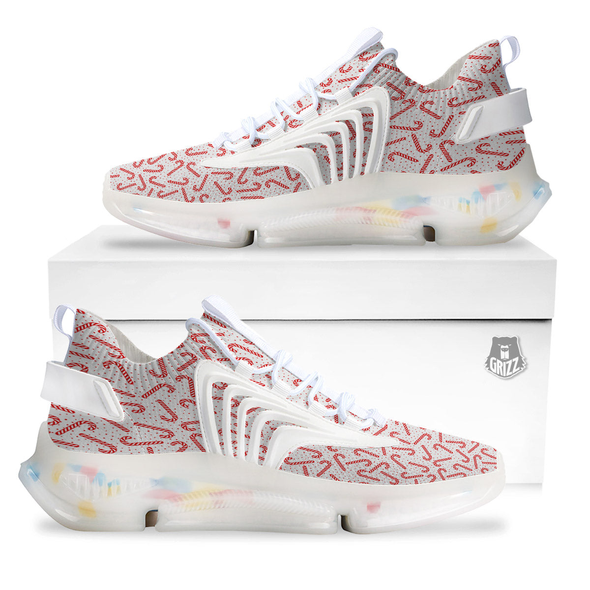 Christmas Candy Print Pattern White Gym Shoes-grizzshop