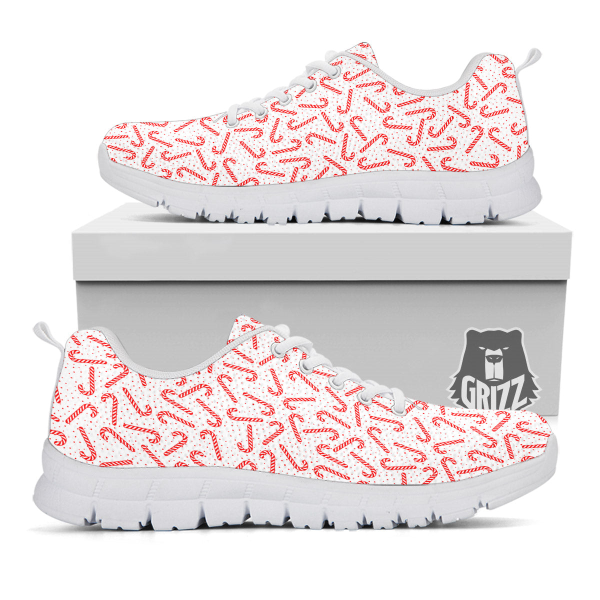 Christmas Candy Print Pattern White Sneaker-grizzshop