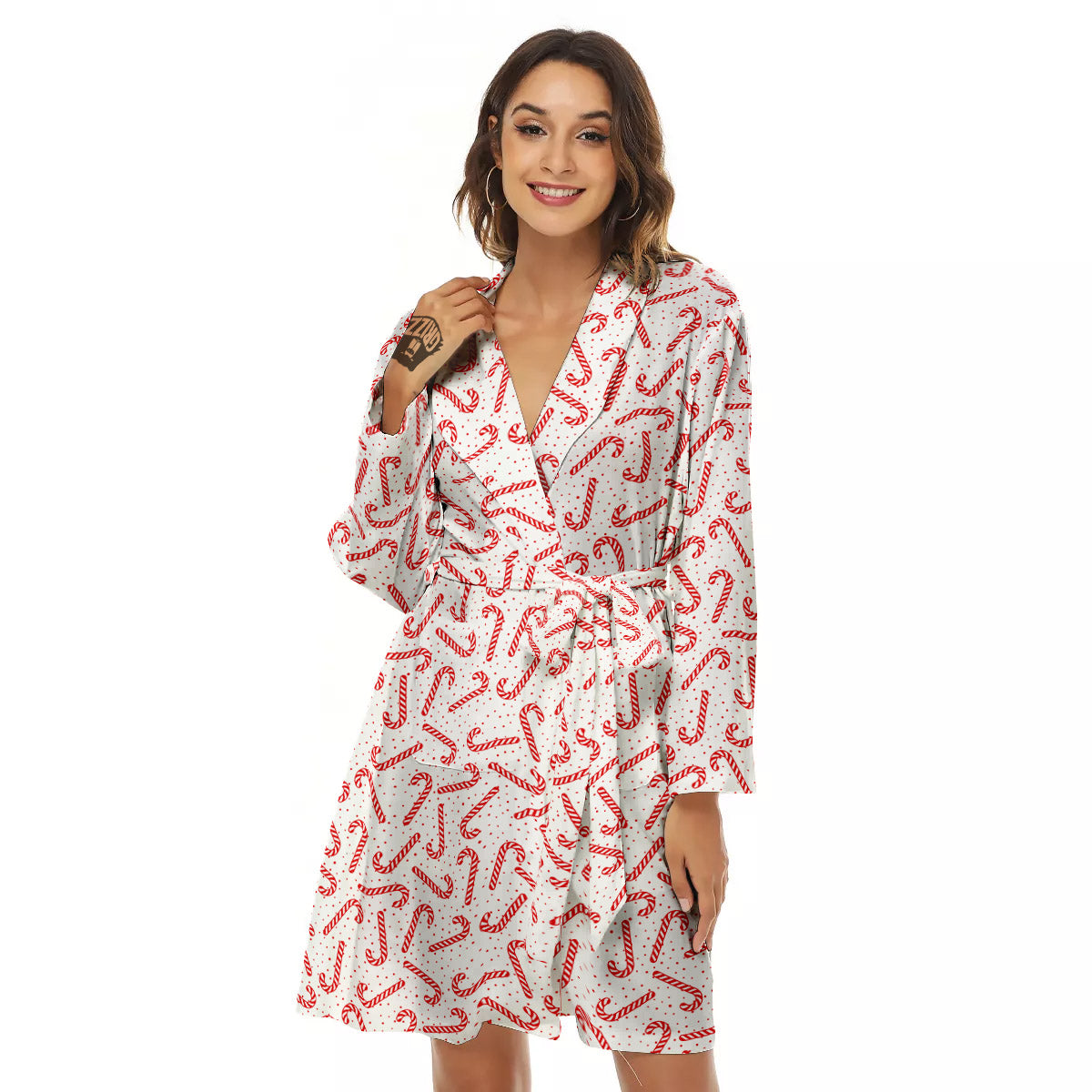 Christmas Candy Print Pattern Women's Robe-grizzshop