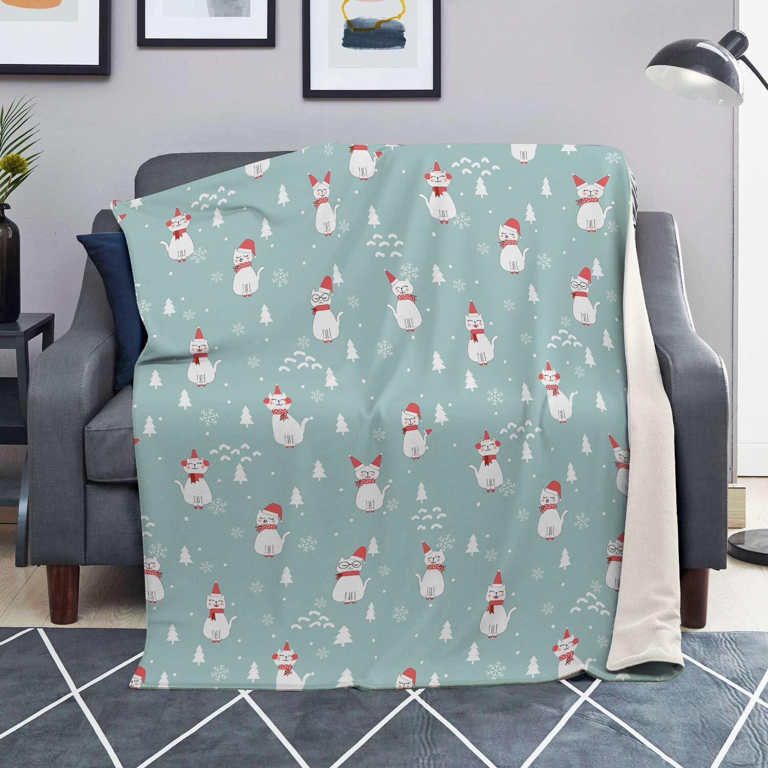 Christmas Cat Print Blanket-grizzshop