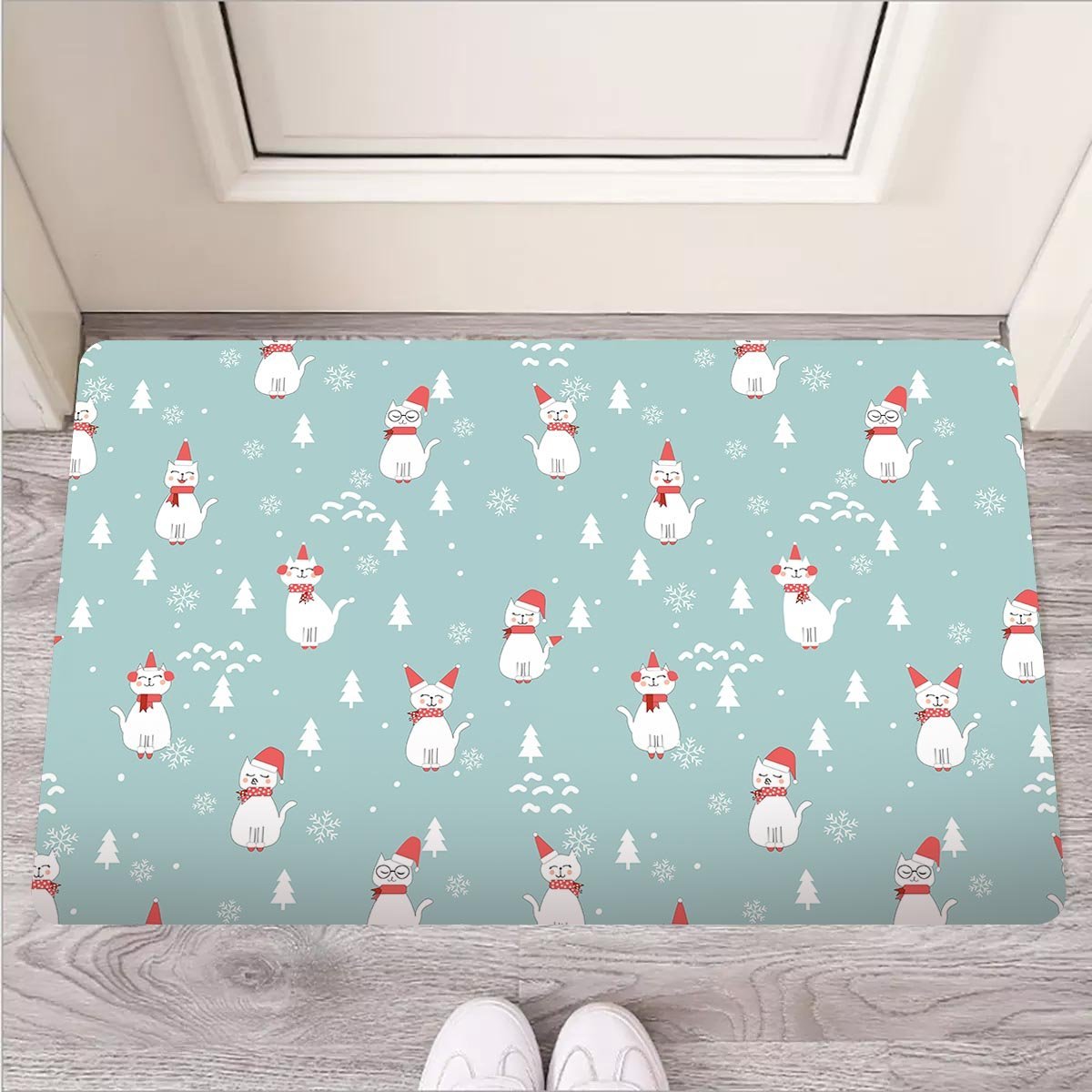 Christmas Cat Print Door Mat-grizzshop