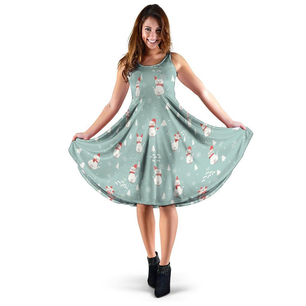 Christmas Cat Print Dress-grizzshop