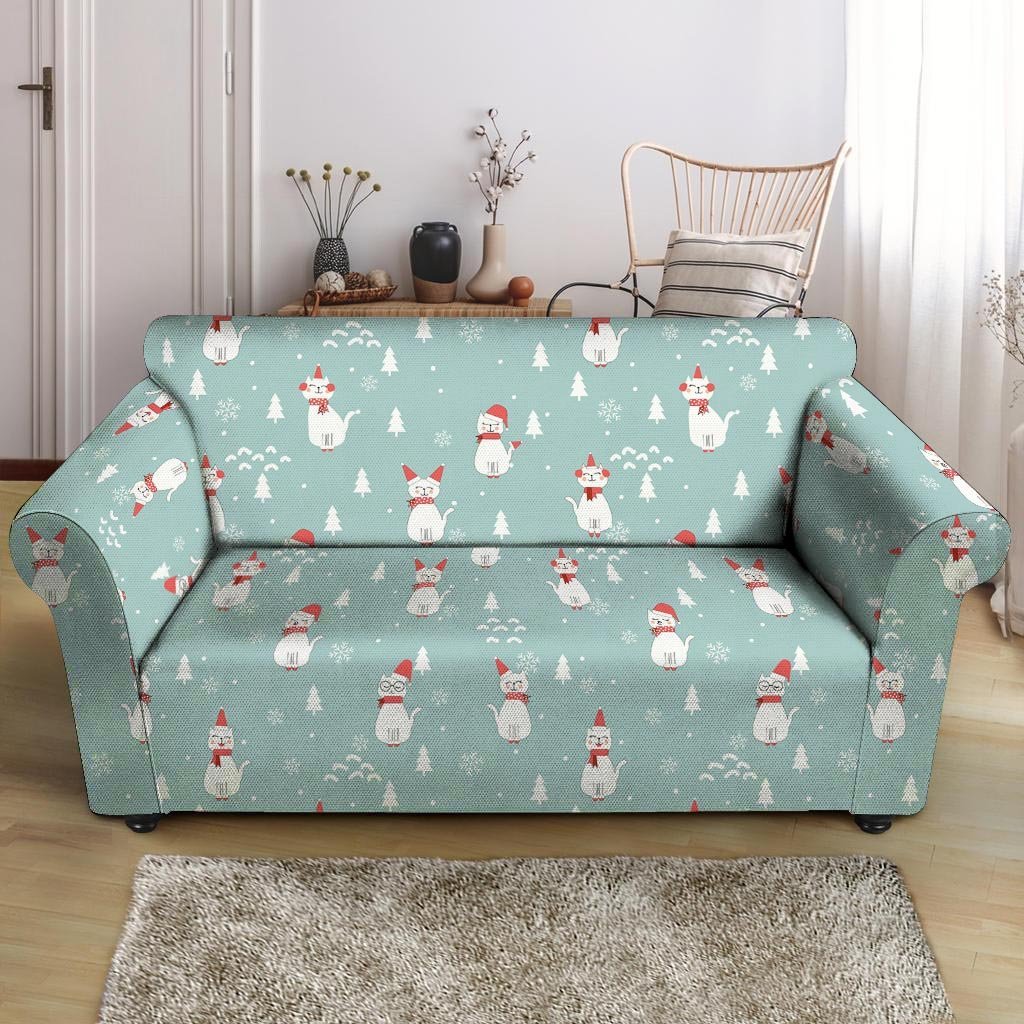 Christmas Cat Print Loveseat Cover-grizzshop