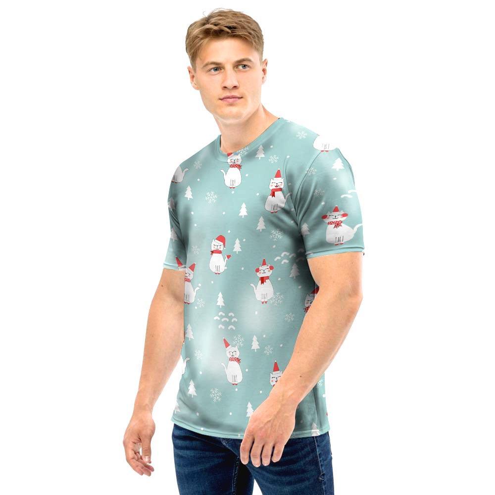 Christmas Cat Print Men T Shirt-grizzshop