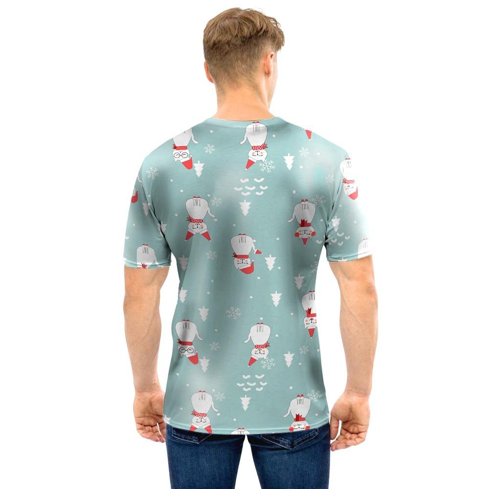 Christmas Cat Print Men T Shirt-grizzshop