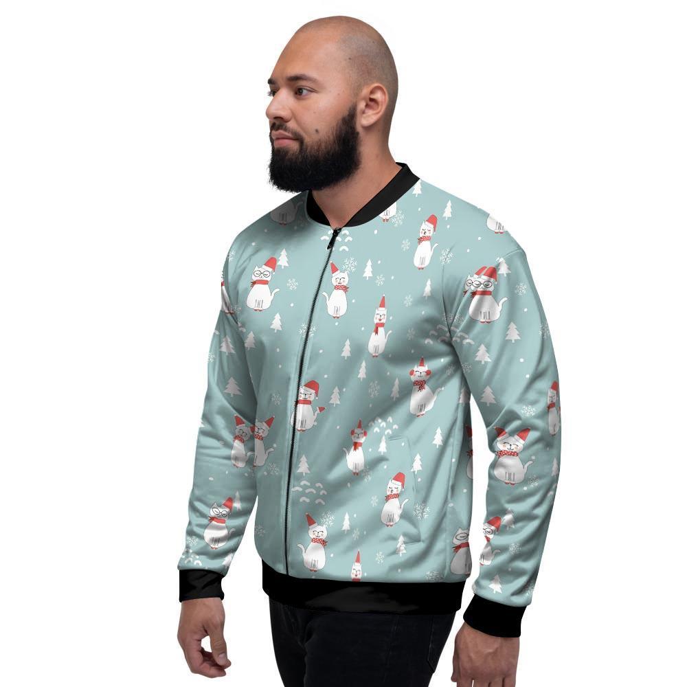 Christmas Cat Print Men's Bomber Jacket-grizzshop