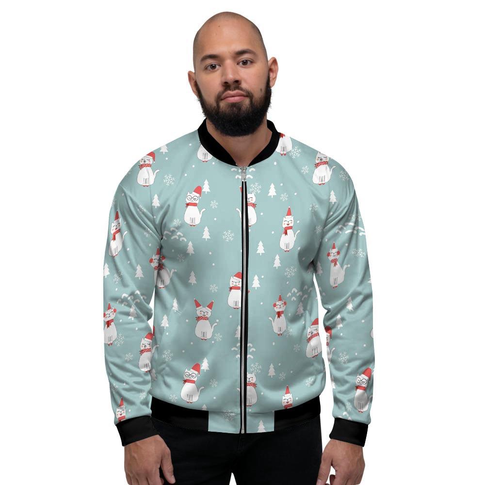 Christmas Cat Print Men's Bomber Jacket-grizzshop