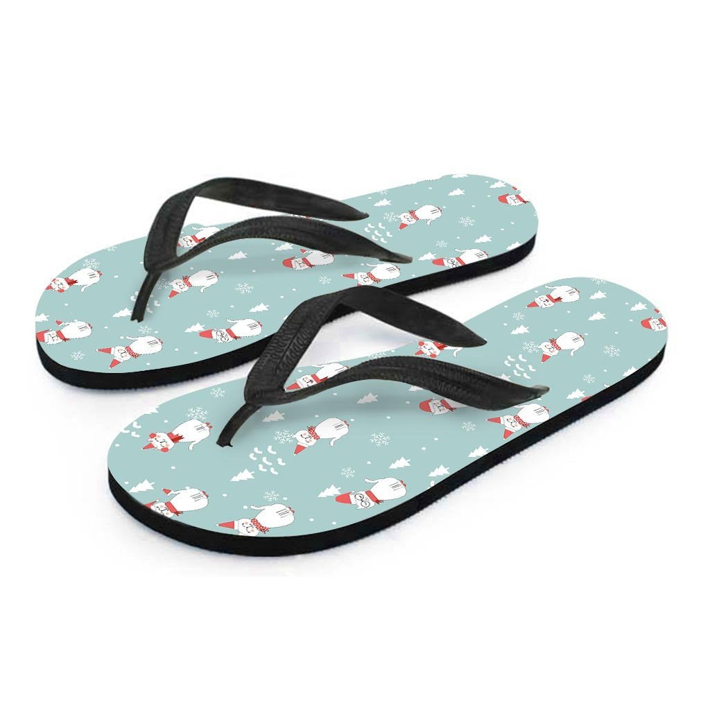 Christmas Cat Print Men's Flip Flops-grizzshop