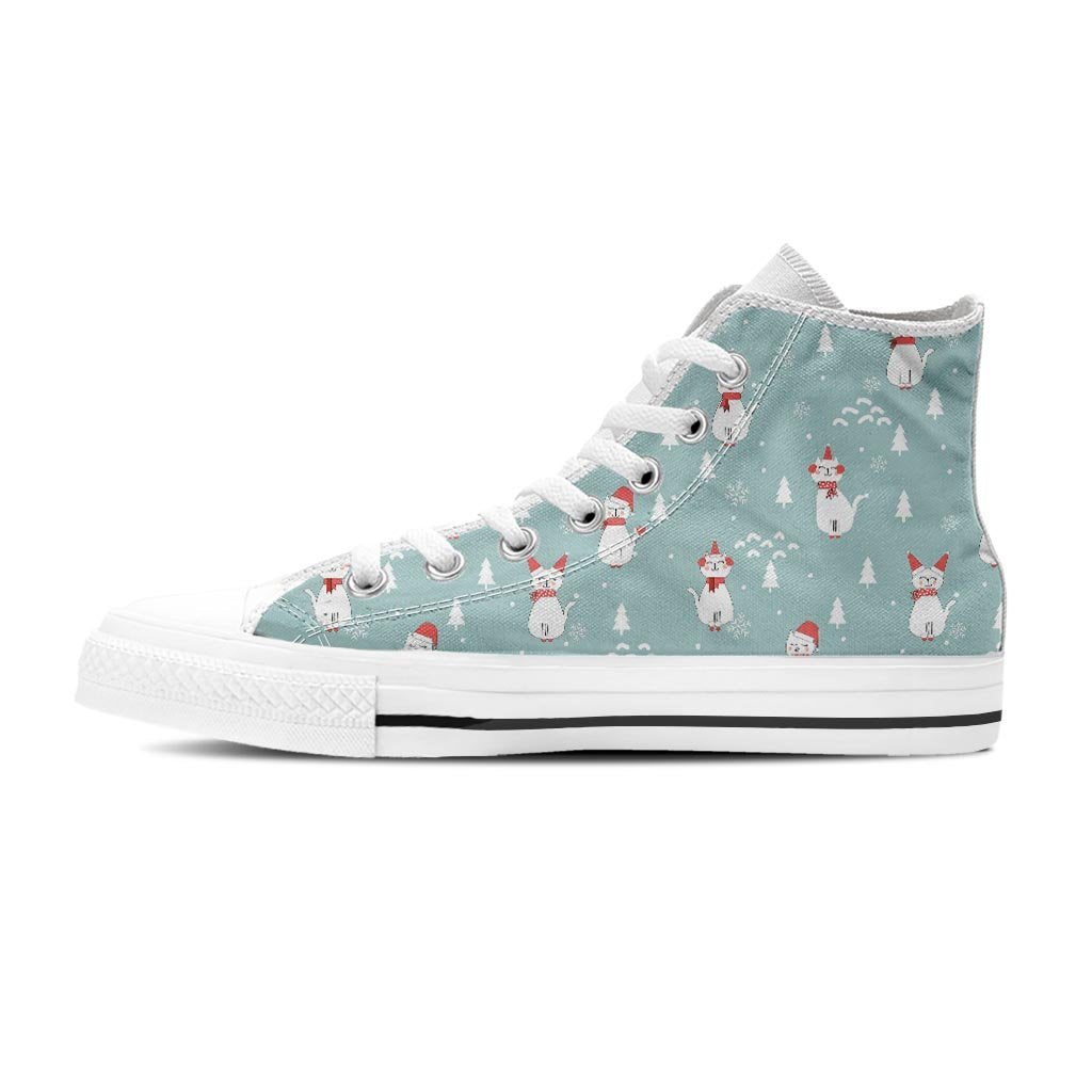 Christmas Cat Print Men's High Top Shoes-grizzshop