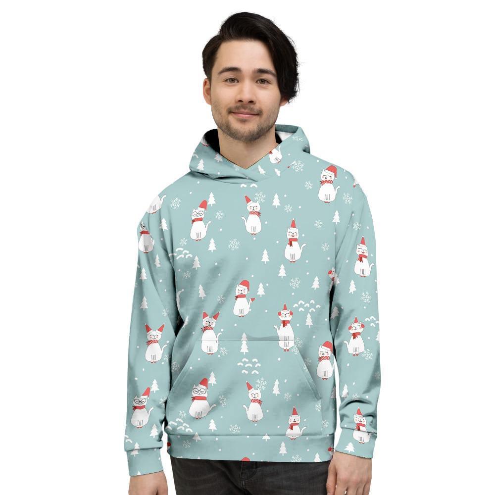 Christmas Cat Print Men's Hoodie-grizzshop