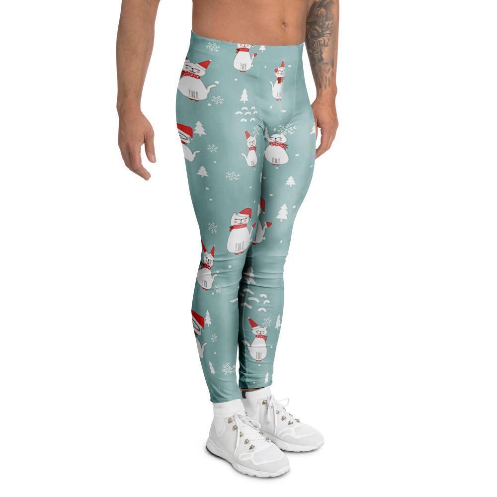 Christmas Cat Print Men's Leggings-grizzshop