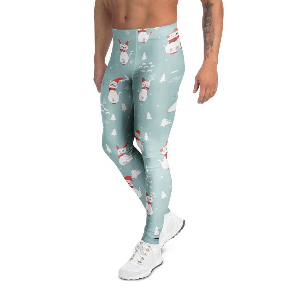 Christmas Cat Print Men's Leggings-grizzshop