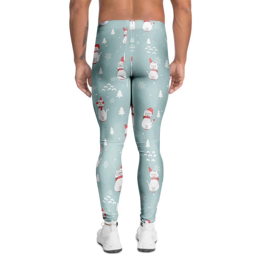 Christmas Cat Print Men's Leggings-grizzshop