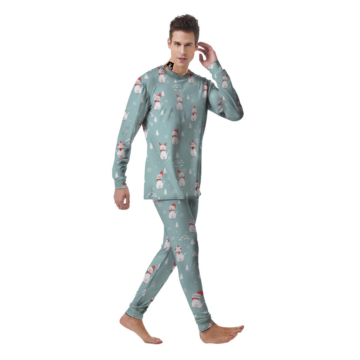 Christmas Cat Print Men's Pajamas-grizzshop