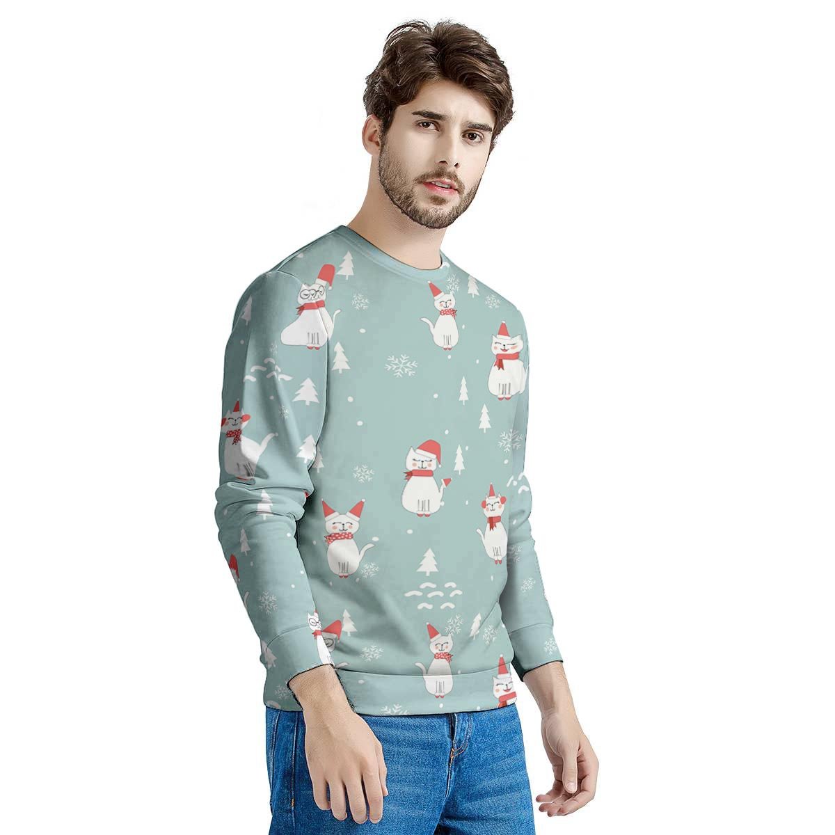 Christmas Cat Print Men's Sweatshirt-grizzshop