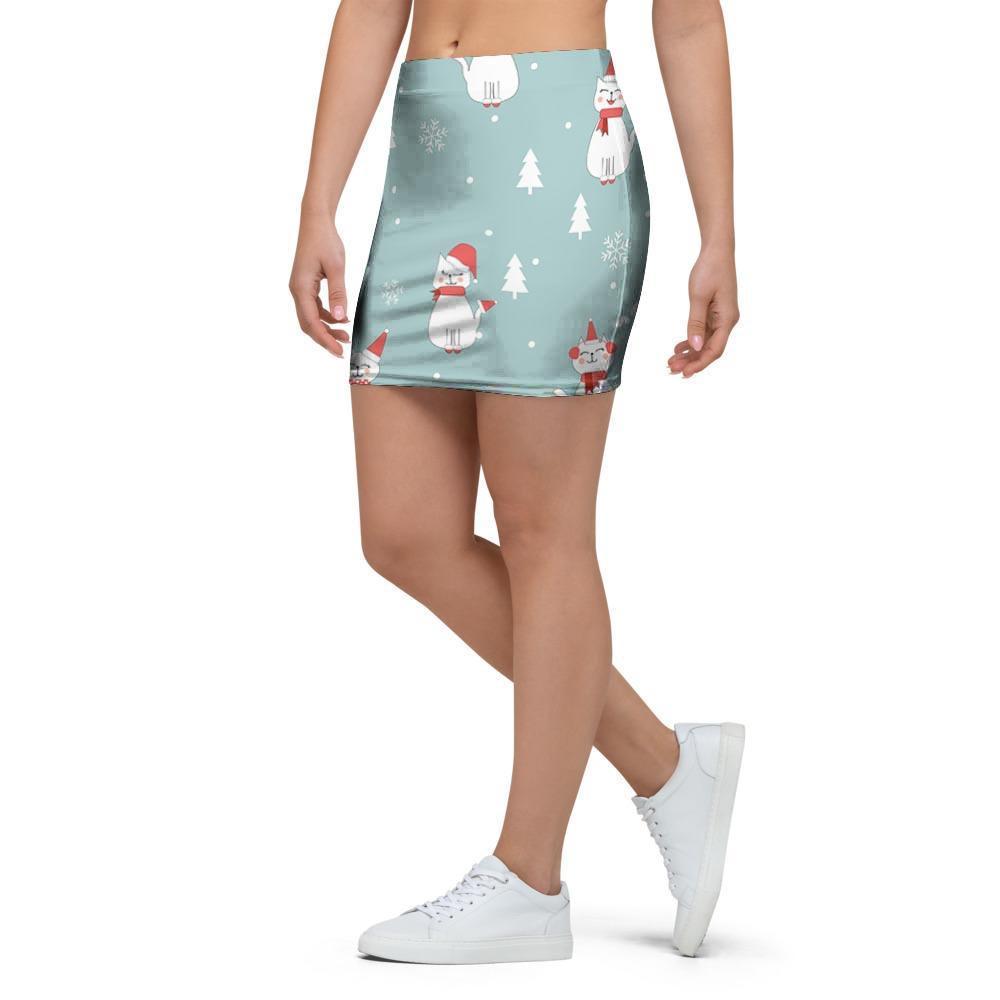 Christmas Cat Print Mini Skirt-grizzshop