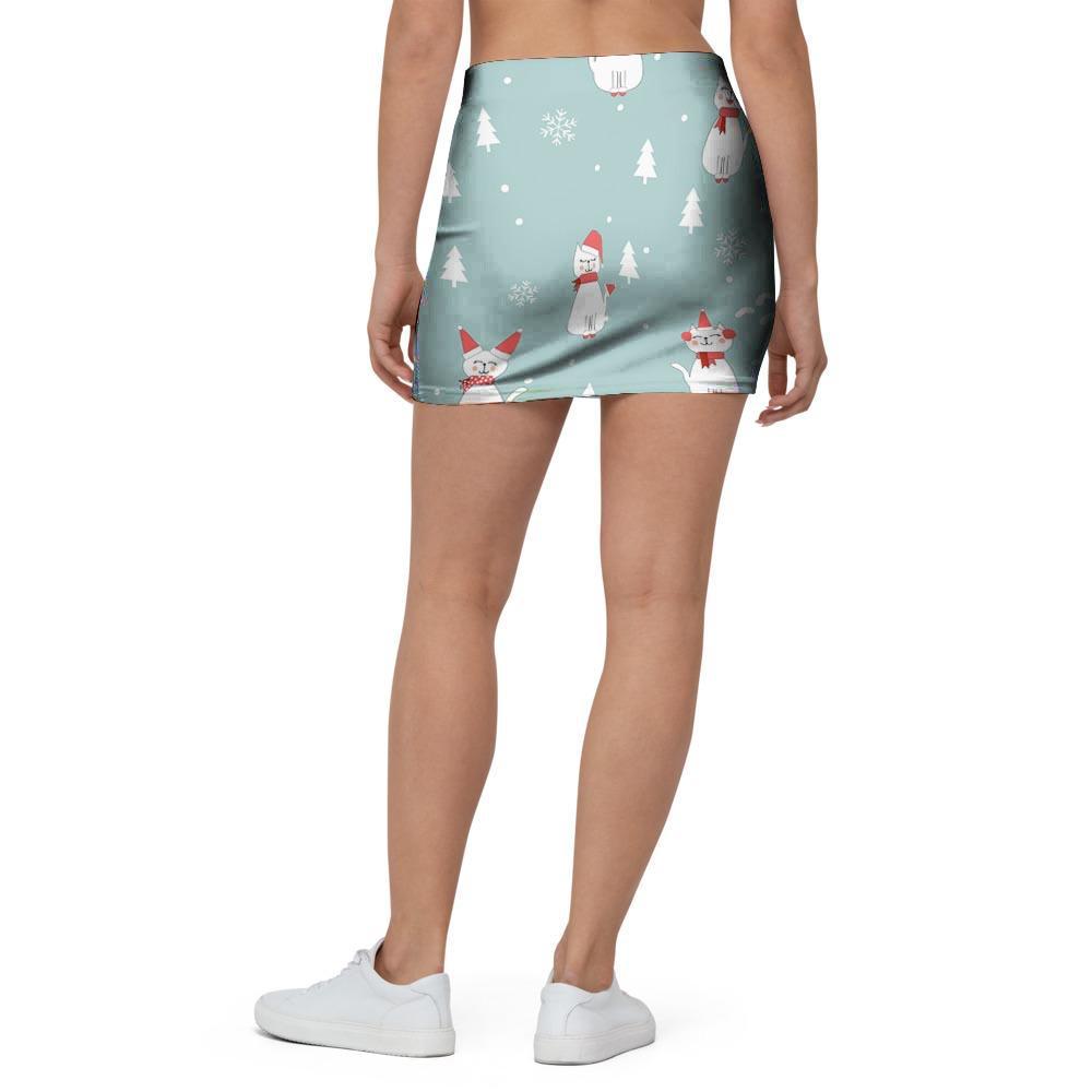 Christmas Cat Print Mini Skirt-grizzshop