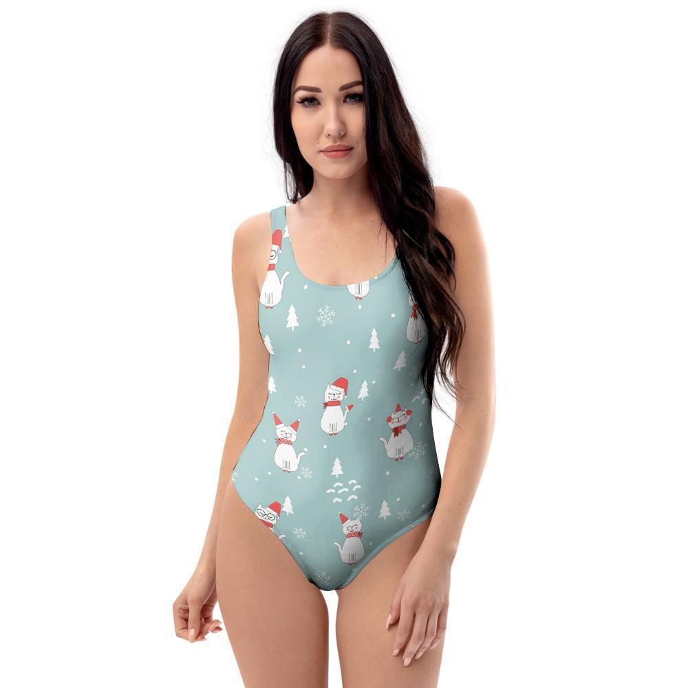 Christmas Cat Print One Piece Swimsuite-grizzshop