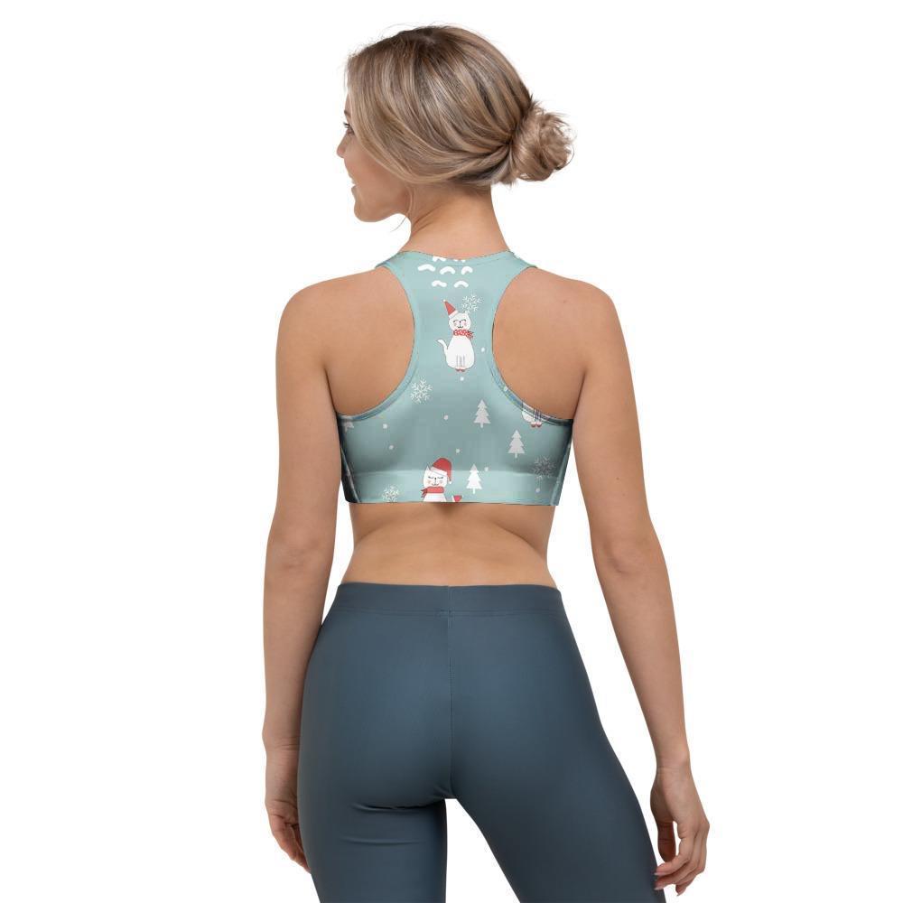 Christmas Cat Print Sports Bra-grizzshop