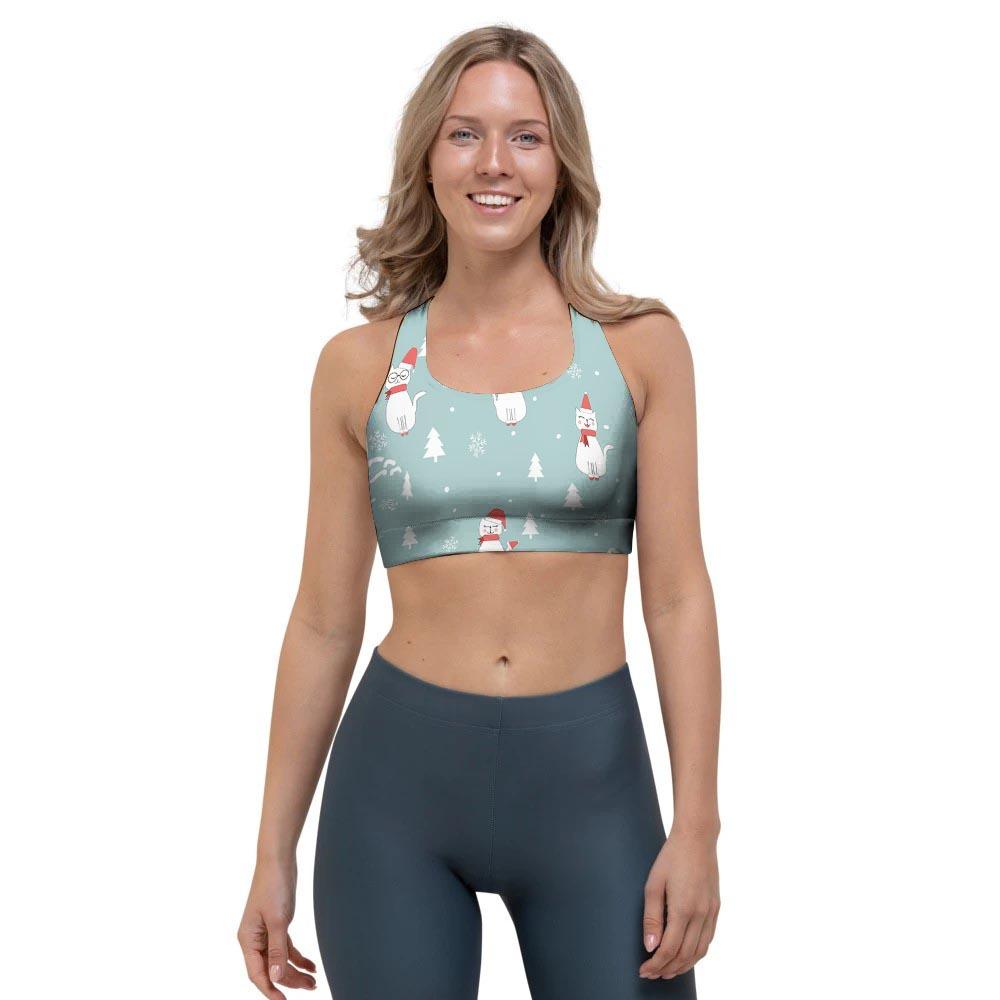 Christmas Cat Print Sports Bra-grizzshop