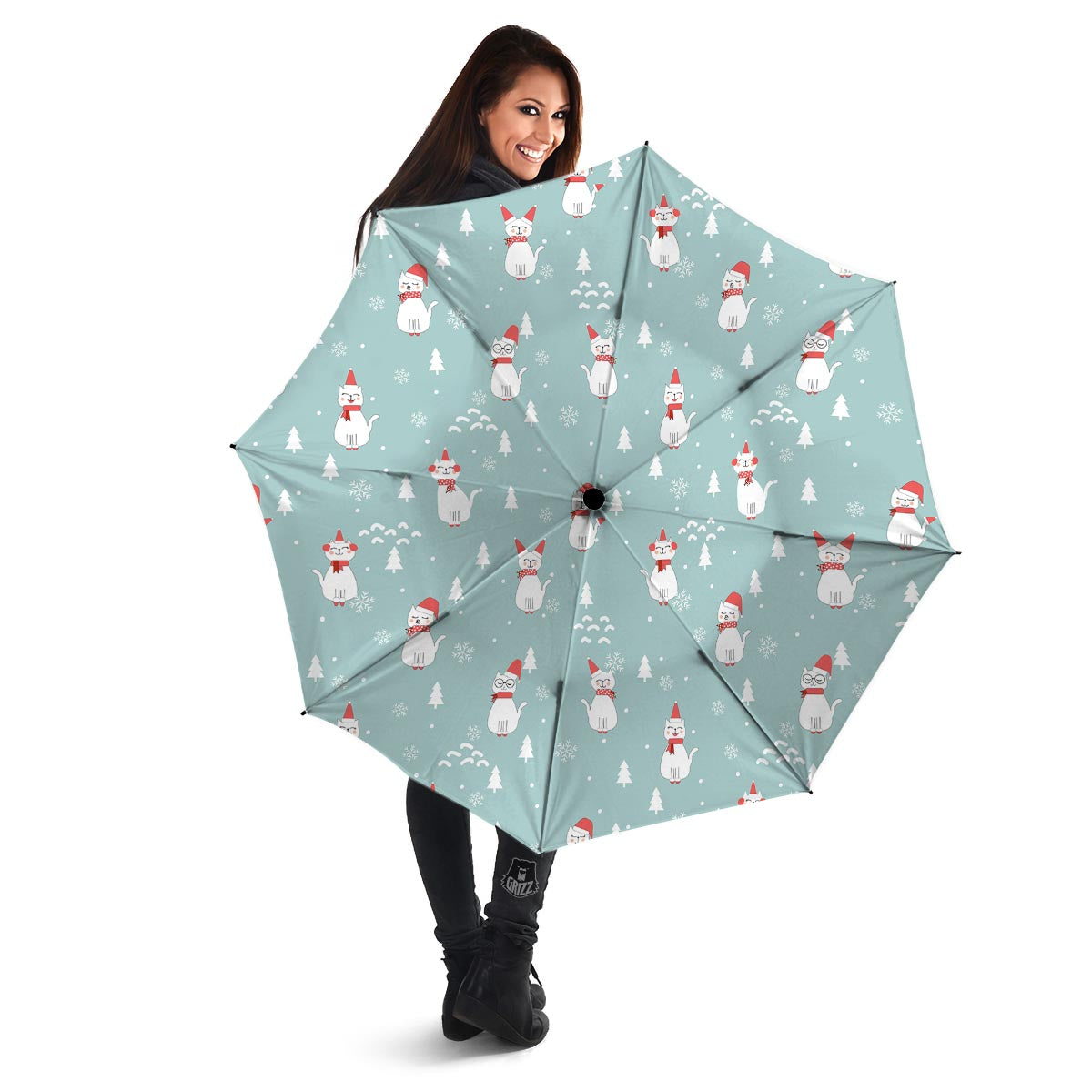 Christmas Cat Print Umbrella-grizzshop