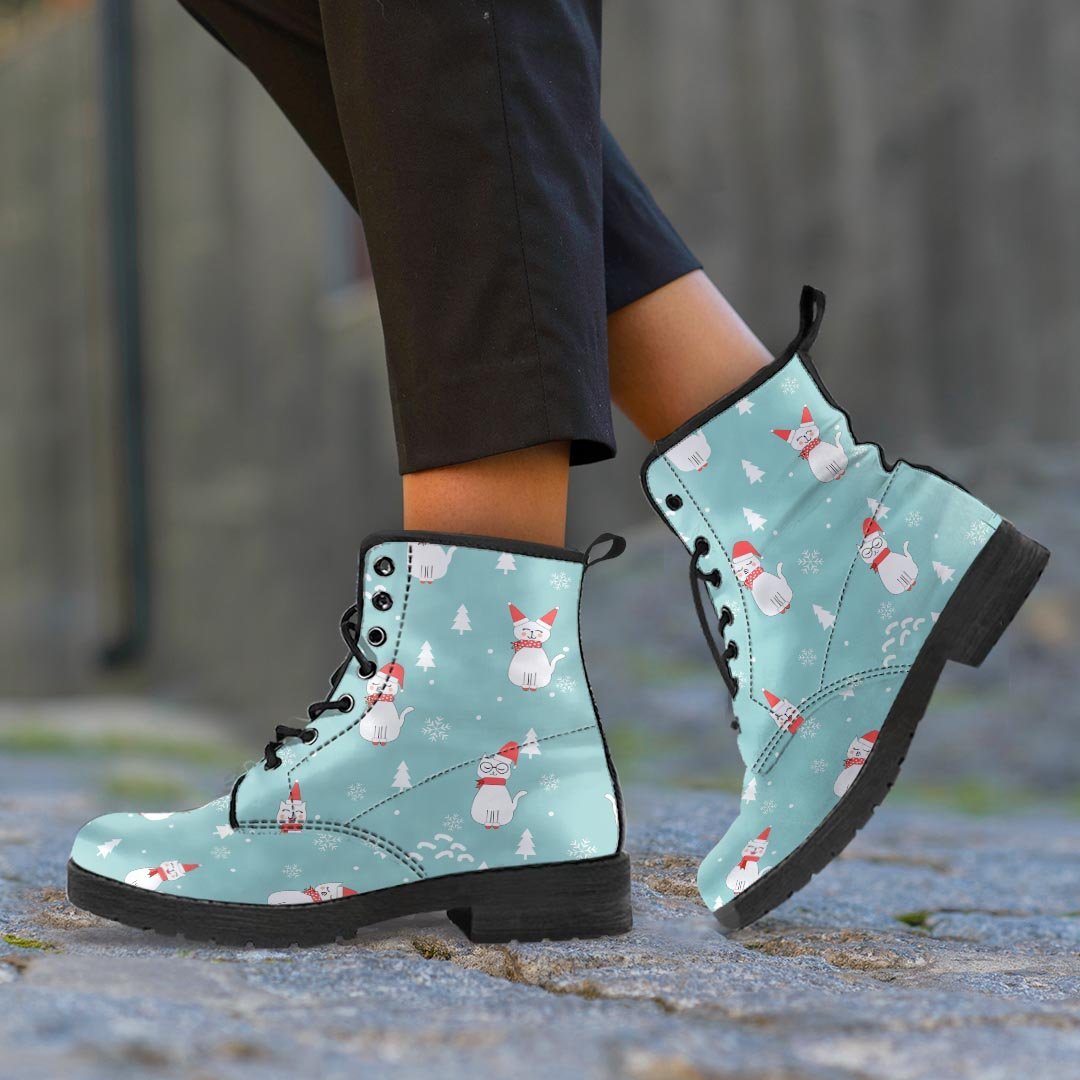 Christmas Cat Print Women's Boots-grizzshop