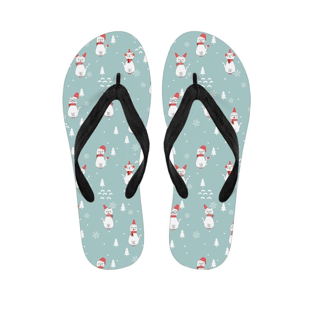 Christmas Cat Print Women's Flip Flops-grizzshop