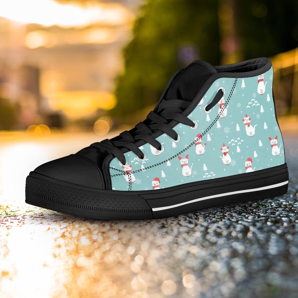 Christmas Cat Print Women's High Top Shoes-grizzshop