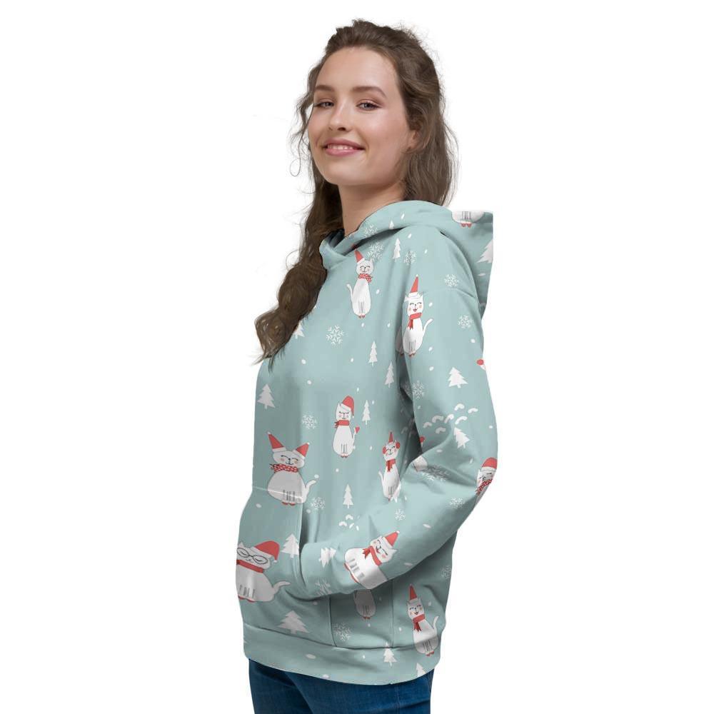 Christmas Cat Print Women's Hoodie-grizzshop