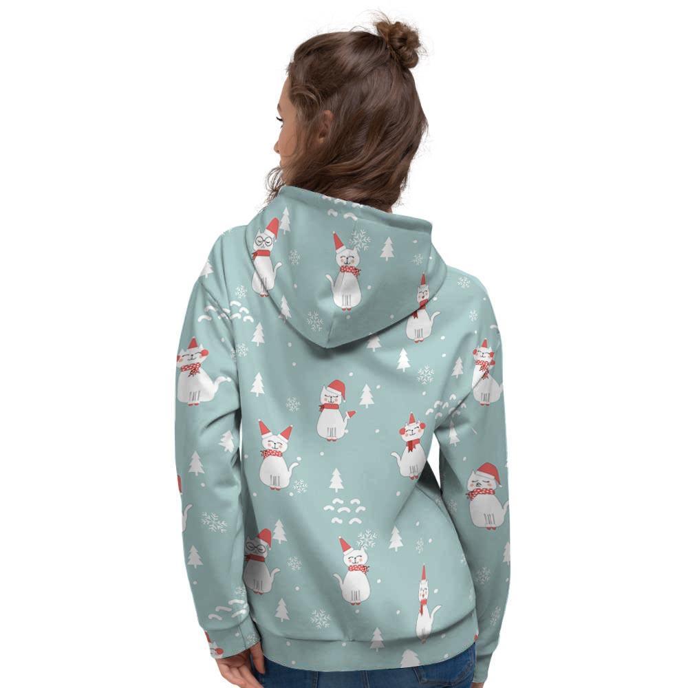 Christmas Cat Print Women's Hoodie-grizzshop