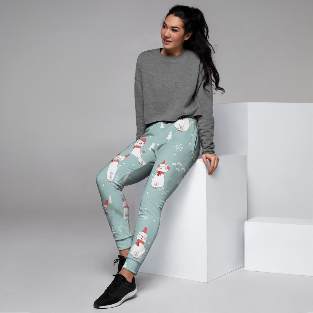 Christmas Cat Print Women's Joggers-grizzshop