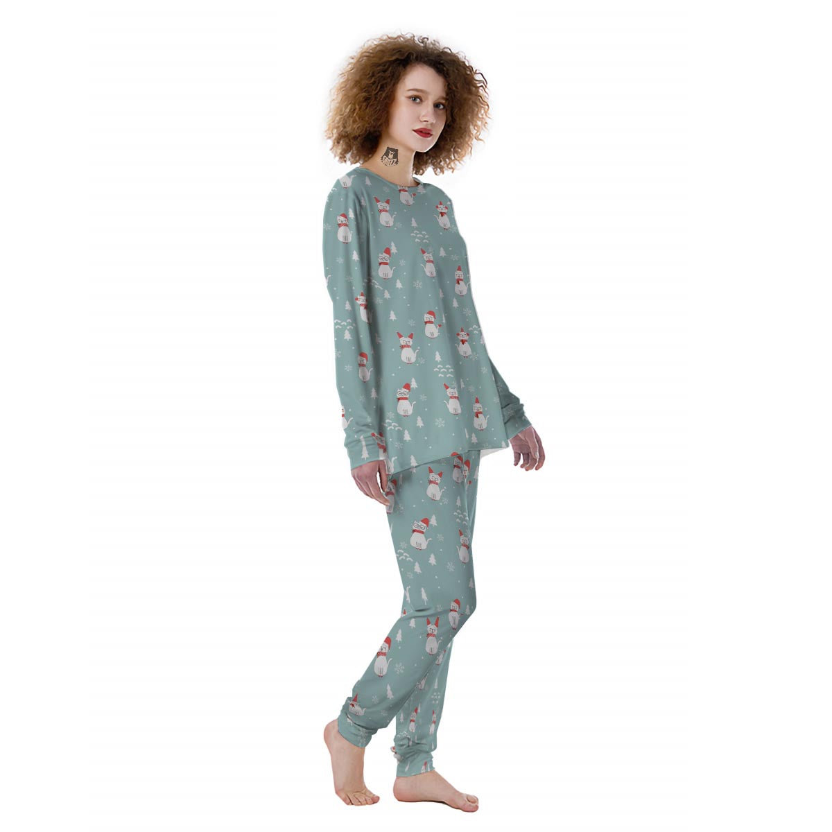 Christmas Cat Print Women's Pajamas-grizzshop