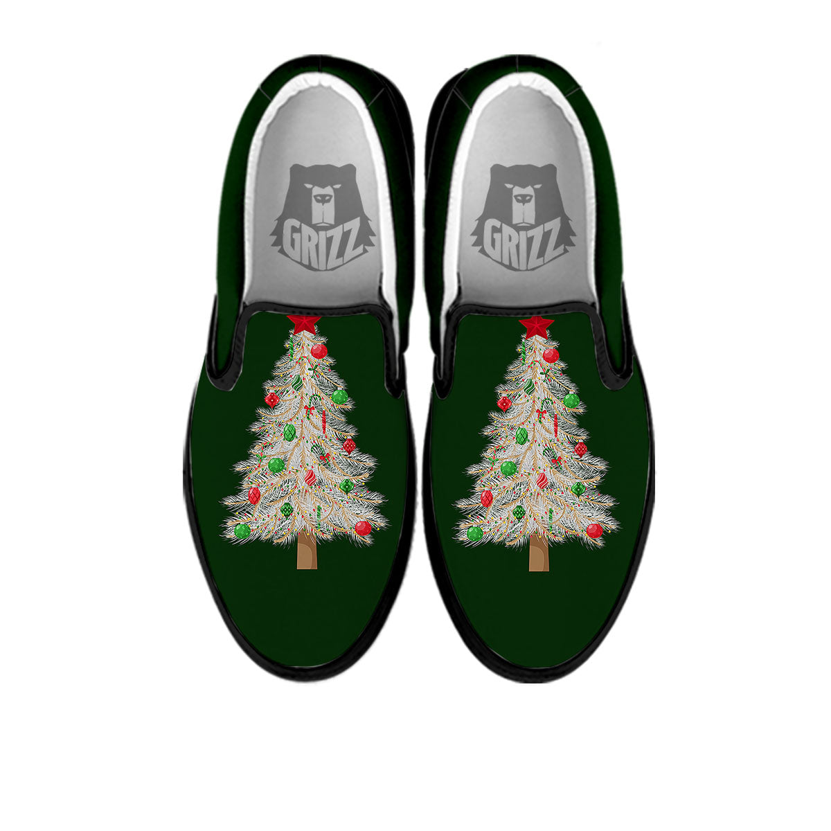 Christmas Decorated Tree Print Black Slip On Shoes-grizzshop