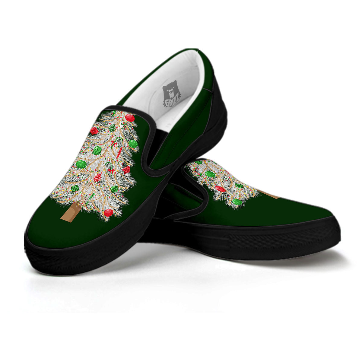 Christmas Decorated Tree Print Black Slip On Shoes-grizzshop