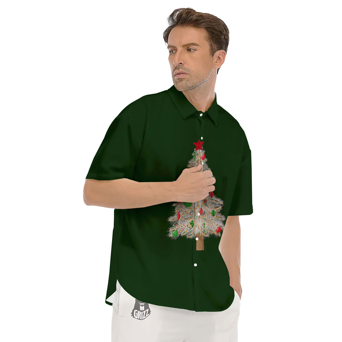 Christmas Decorated Tree Print Men's Short Sleeve Shirts-grizzshop