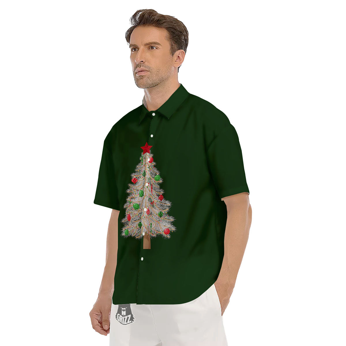 Christmas Decorated Tree Print Men's Short Sleeve Shirts-grizzshop