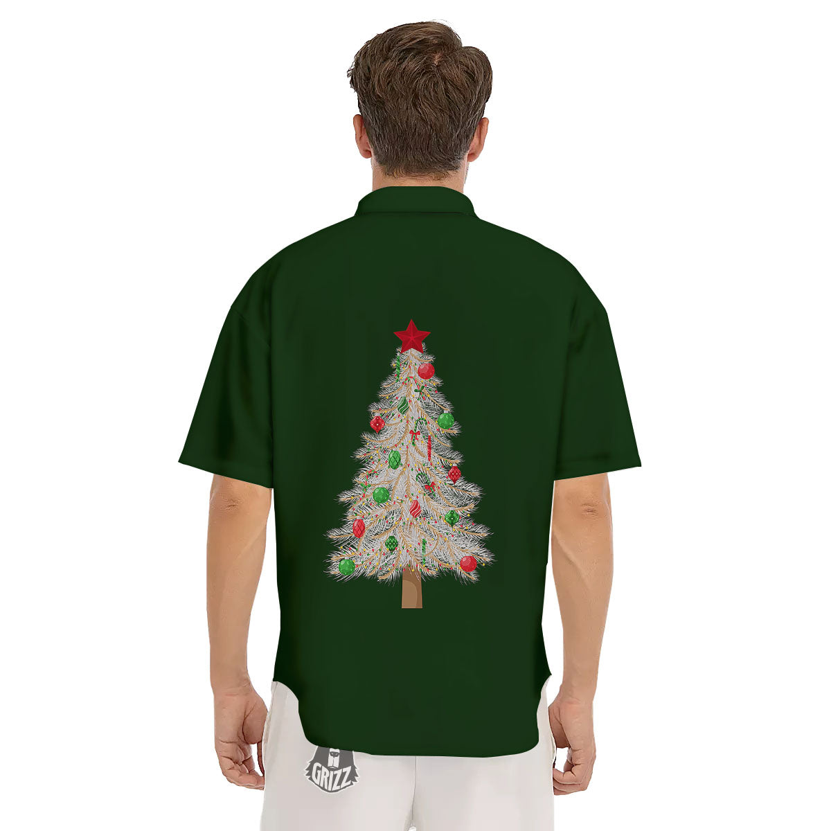 Christmas Decorated Tree Print Men's Short Sleeve Shirts-grizzshop